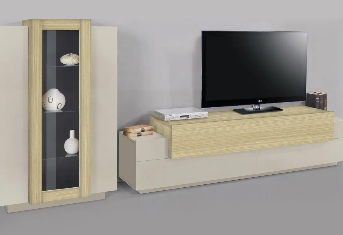 Parete Attrezzata Beige Modulabile 10 Ripiani 280x45x120.5h cm, Apertura a Ribalta, Battente - Lazzate