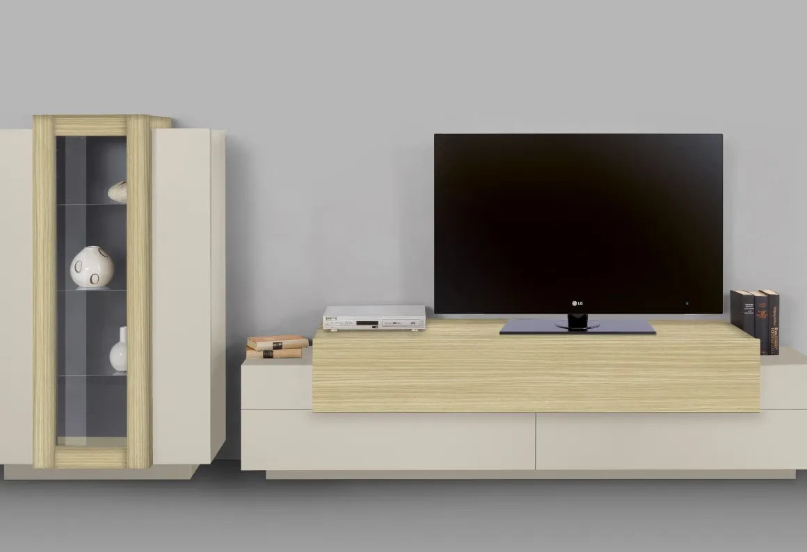 Parete Attrezzata Beige Modulabile 10 Ripiani 280x45x120.5h cm, Apertura a Ribalta, Battente - Lazzate