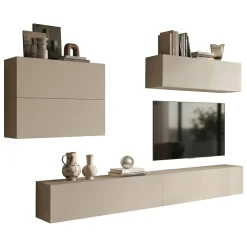 Parete Attrezzata Beige Modulabile 5 Ripiani, Apertura Battente - Gate