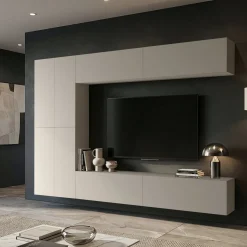 Parete Attrezzata Beige Modulabile 8 Ripiani, Apertura Battente - Gatira