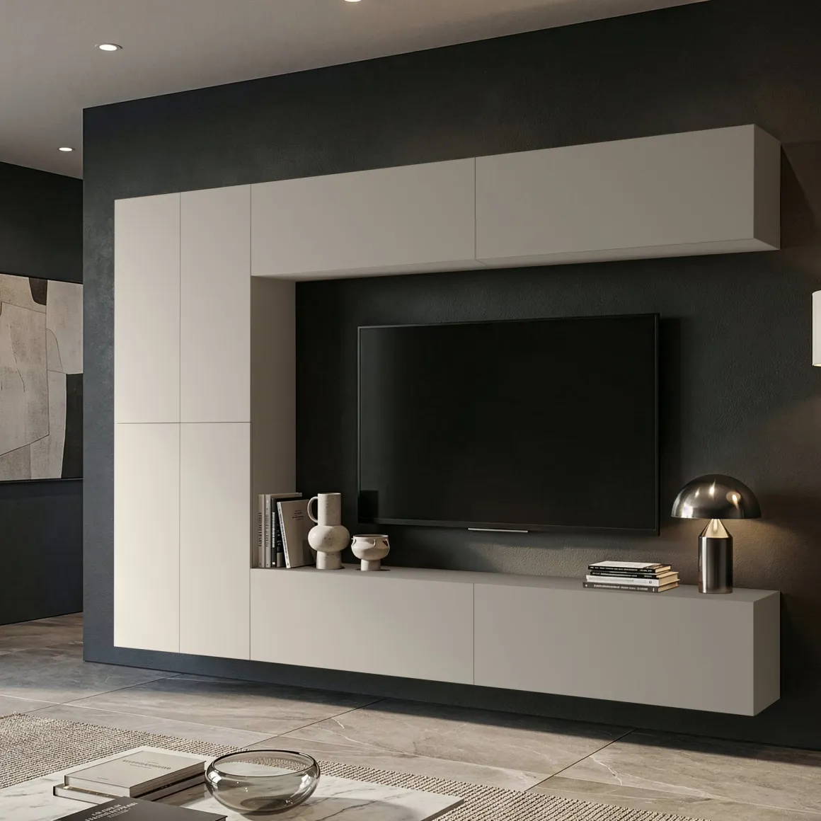 Parete Attrezzata Beige Modulabile 8 Ripiani, Apertura Battente - Gatira
