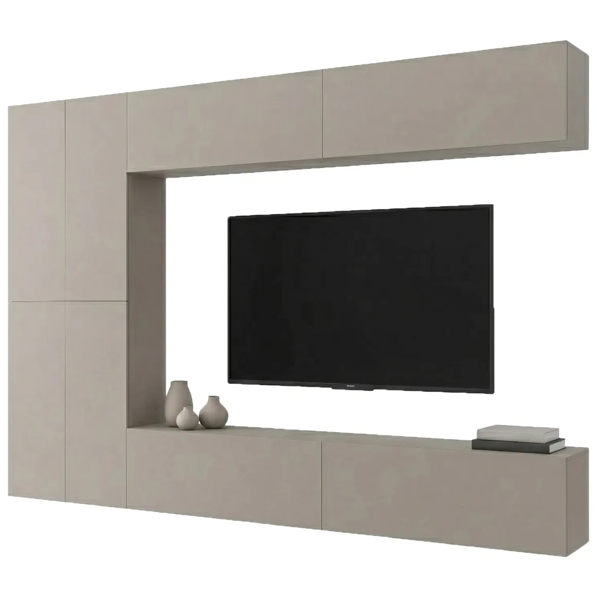 Parete Attrezzata Beige Modulabile 8 Ripiani, Apertura Battente - Gatira