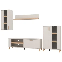 Pareti Attrezzate > Dmora Parete Attrezzata Bianco Crema Marrone Rovere Nodi 5 Ripiani un Cassetto 234x40x178h cm, Modulabile - Alunzio Marrone Rovere Nodi, Bianco Crema