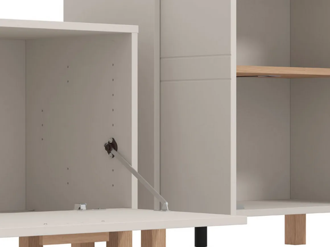 Parete Attrezzata Bianco Crema Marrone Rovere Modulabile 7 Ripiani 289x40x181.5h cm, 9 Vani - Fallo