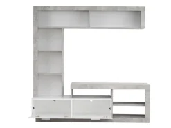 Parete Attrezzata Bianco Grigio Cemento 7 Ripiani 10 Vani 170.5x41.5x170.5h cm, Un'anta - Moggio