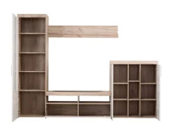 Pareti Attrezzate > Dmora Parete Attrezzata Bianco Larice Marrone Rovere Nodi Modulabile 14 Ripiani 262x35x195h cm, Cassetti - Oggiono Marrone Rovere nodi, Bianco Larice