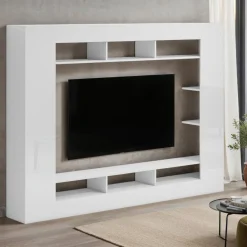 Pareti Attrezzate > Dmora Parete Attrezzata Bianco Lucido Grigio Ardesia Modulabile 7 Ripiani, 14 Vani Made in Italy - Maja Grigio Ardesia, Bianco Lucido