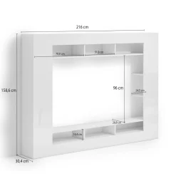 Pareti Attrezzate > Dmora Parete Attrezzata Bianco Lucido Grigio Ardesia Modulabile 7 Ripiani, 14 Vani Made in Italy - Maja Grigio Ardesia, Bianco Lucido