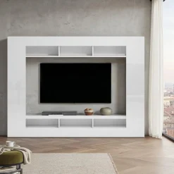 Pareti Attrezzate > Dmora Parete Attrezzata Bianco Lucido Grigio Ardesia Modulabile 7 Ripiani, 14 Vani Made in Italy - Maja Grigio Ardesia, Bianco Lucido