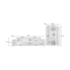 Parete Attrezzata Bianco Lucido Grigio Cemento Modulabile 7 Ripiani, 14 Vani Made in Italy - Maja