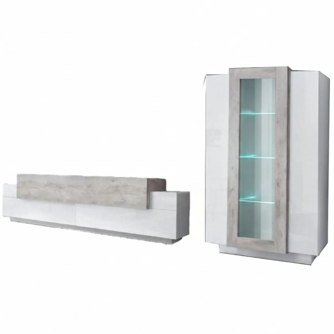 Parete Attrezzata Bianco Lucido Grigio Cemento Modulabile 7 Ripiani, 14 Vani Made in Italy - Maja