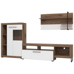 Parete Attrezzata Bianco Marrone Noce Modulabile 10 Ripiani 263x40x162.5h cm, 3 Ante - Dueville