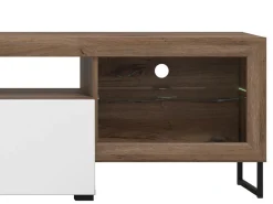 Pareti Attrezzate > Dmora Parete Attrezzata Bianco Marrone Rovere Grigio 10 Ripiani 3 Ante 266.5x41.5x186h cm, Ripiani in Vetro - Dongo Marrone, Bianco Rovere Grigio