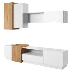 Parete Attrezzata Bianco Marrone Rovere Modulabile 8 Ripiani, 13 Vani - Kamolofa