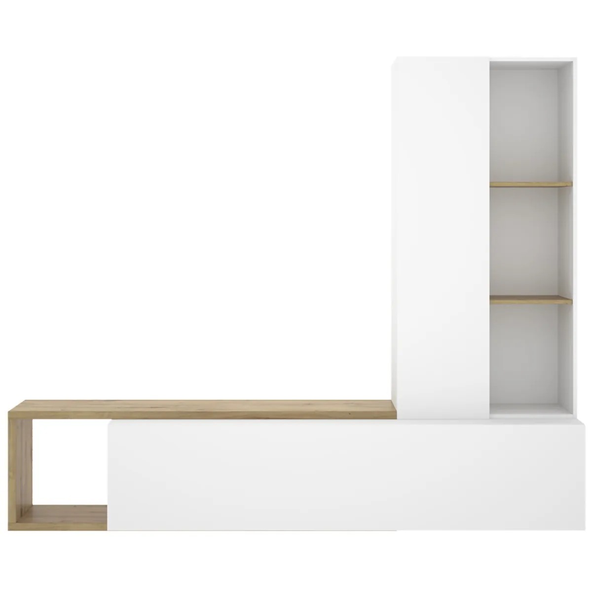 Pareti Attrezzate > Dmora Parete Attrezzata Bianco Marrone Rovere Nodi Modulabile 7 Ripiani, Cassetti - Vicksburg Marrone Rovere nodi, Bianco