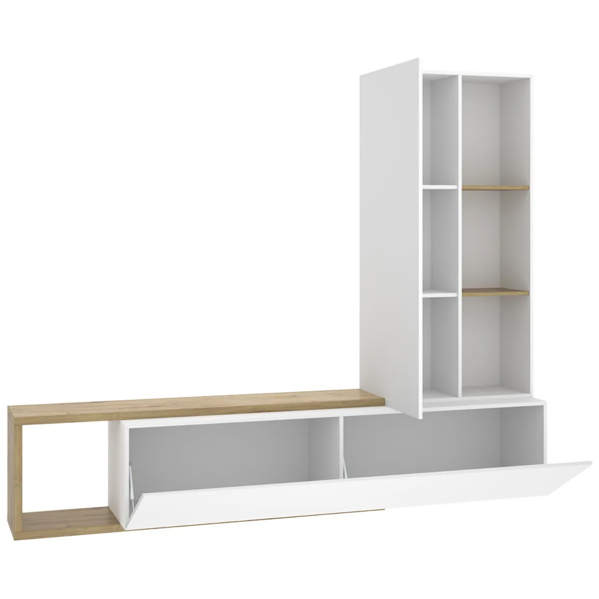 Pareti Attrezzate > Dmora Parete Attrezzata Bianco Marrone Rovere Nodi Modulabile 7 Ripiani, Cassetti - Vicksburg Marrone Rovere nodi, Bianco