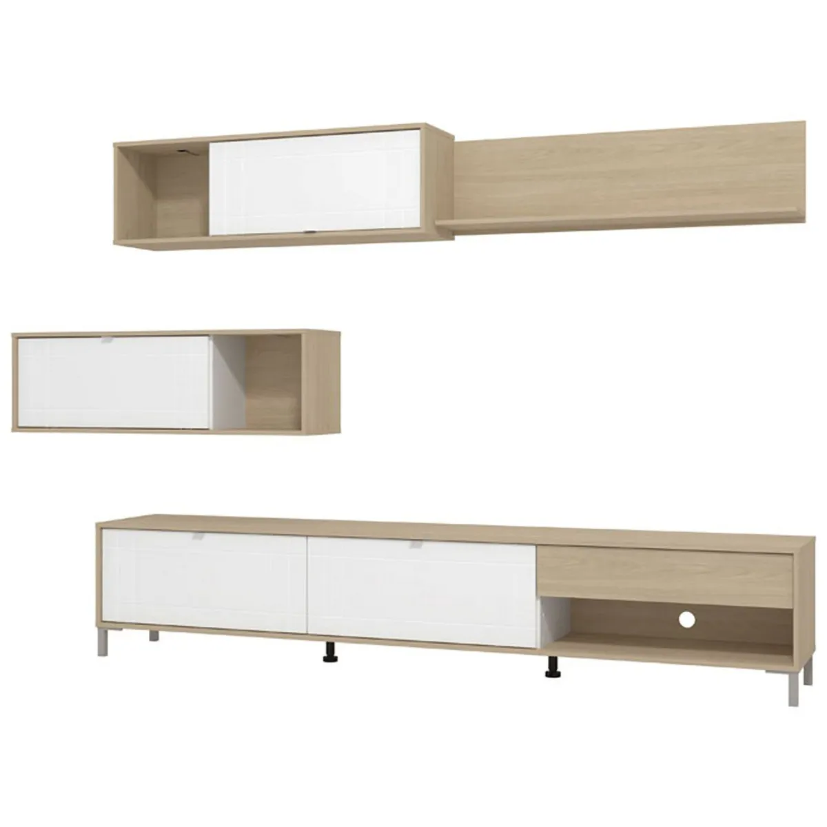 Pareti Attrezzate > Dmora Parete Attrezzata Bianco Opaco Marrone Rovere 7 Ripiani un Cassetto 234x40x176h cm, Modulabile - Elice Marrone Rovere, Bianco Opaco