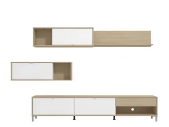 Pareti Attrezzate > Dmora Parete Attrezzata Bianco Opaco Marrone Rovere 7 Ripiani un Cassetto 234x40x176h cm, Modulabile - Elice Marrone Rovere, Bianco Opaco