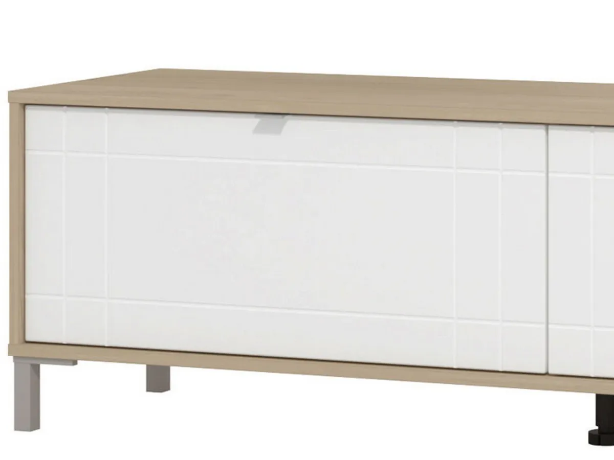 Pareti Attrezzate > Dmora Parete Attrezzata Bianco Opaco Marrone Rovere 7 Ripiani un Cassetto 234x40x176h cm, Modulabile - Elice Marrone Rovere, Bianco Opaco