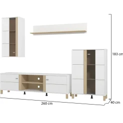 Pareti Attrezzate > Dmora Parete Attrezzata Bianco Opaco Marrone Rovere Nodi Modulabile 8 Ripiani 299x40x192.5h cm, 10 Vani - Cimbergo Marrone Rovere Nodi, Bianco Opaco
