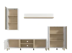 Pareti Attrezzate > Dmora Parete Attrezzata Bianco Opaco Marrone Rovere Nodi Modulabile 8 Ripiani 299x40x192.5h cm, 10 Vani - Cimbergo Marrone Rovere Nodi, Bianco Opaco