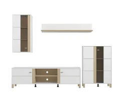 Pareti Attrezzate > Dmora Parete Attrezzata Bianco Opaco Marrone Rovere Nodi Modulabile 8 Ripiani 299x40x192.5h cm, 10 Vani - Cimbergo Marrone Rovere Nodi, Bianco Opaco