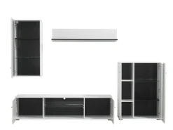 Parete Attrezzata Bianco Opaco Nero Modulabile 7 Ripiani 264x41.5x182h cm, 4 Ante - Ozzero