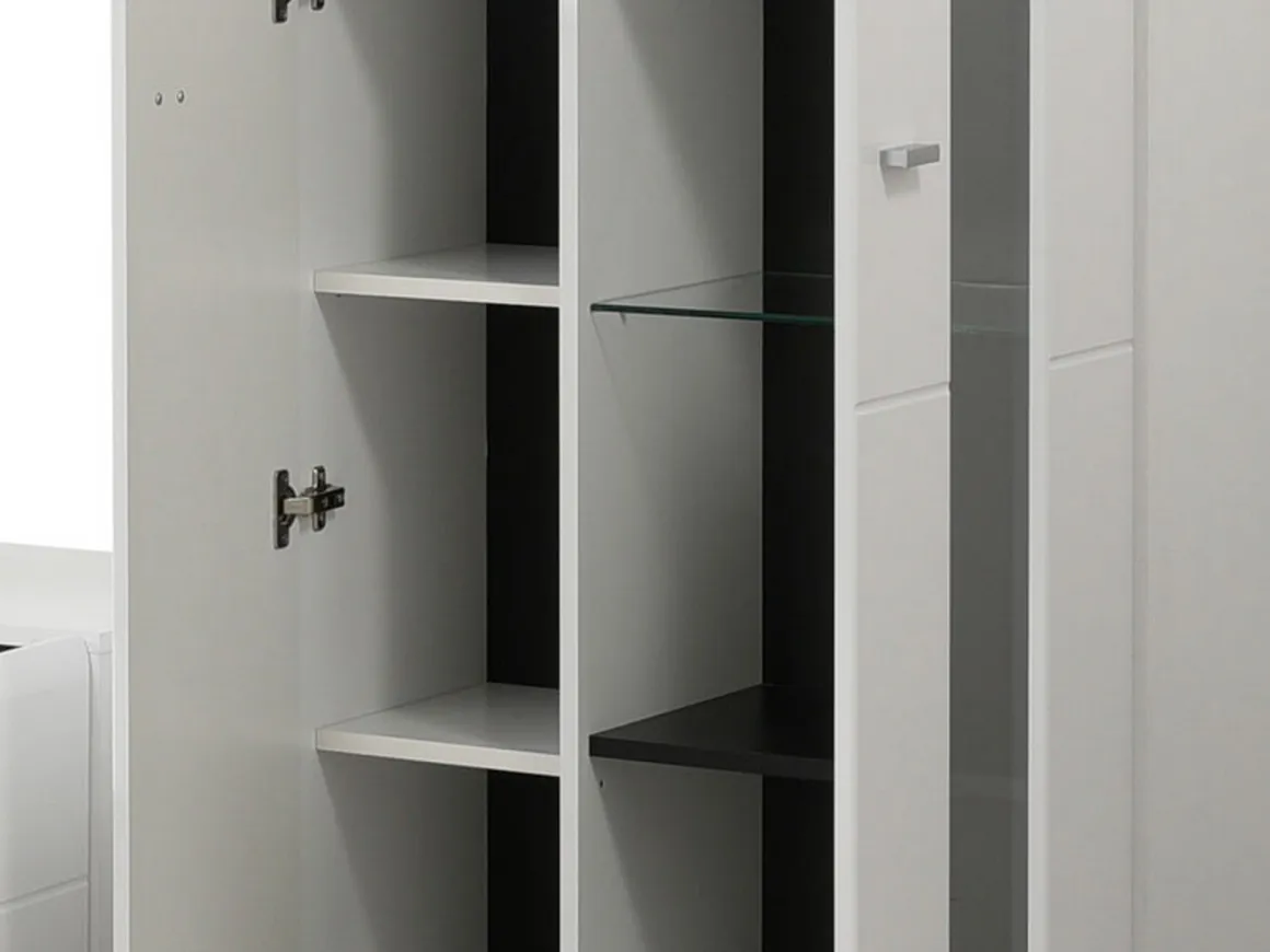 Parete Attrezzata Bianco Opaco Nero Modulabile 7 Ripiani 264x41.5x182h cm, 4 Ante - Ozzero