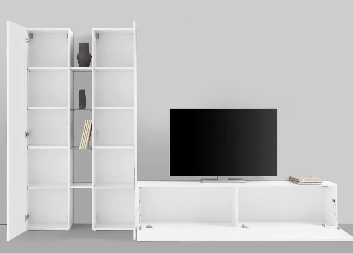 Pareti Attrezzate > Dmora Parete Attrezzata 12 Ripiani Modulabile 280x30x180h cm, 12 Vani - Grado Bianco