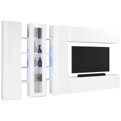 Pareti Attrezzate > Dmora Parete Attrezzata 7 Ripiani Modulabile 290x40x192h cm, 16 Vani - Mazze Bianco