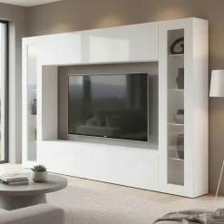 Pareti Attrezzate > Dmora Parete Attrezzata 8 Ripiani Modulabile 260x30x180h cm, 14 Vani - Alatri Bianco