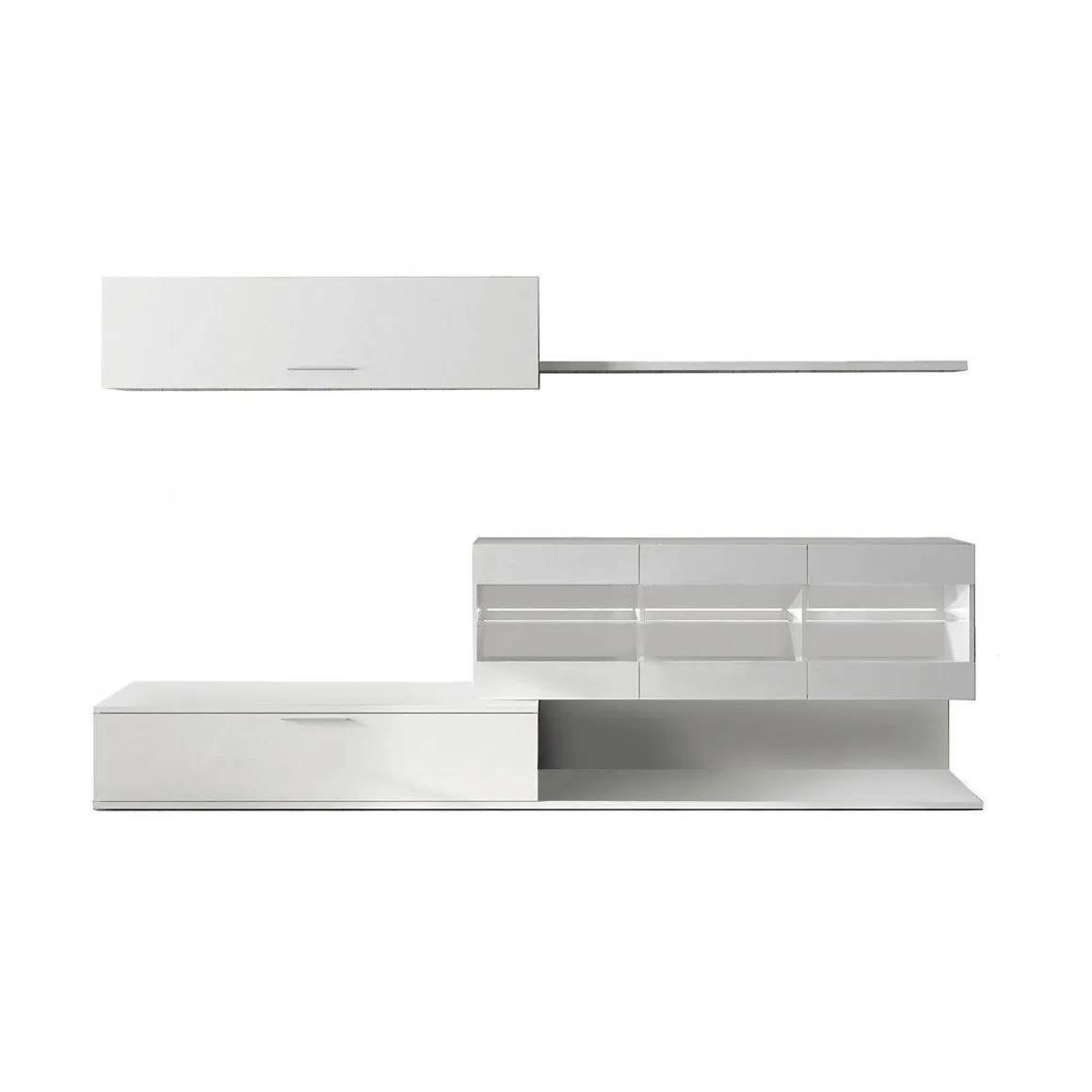 Parete attrezzata Chionodoxa, 260x41h84 cm, Bianco lucido