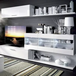 Parete attrezzata Chionodoxa, 260x41h84 cm, Bianco lucido