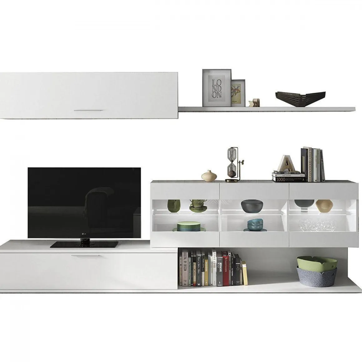 Parete attrezzata Chionodoxa, 260x41h84 cm, Bianco lucido
