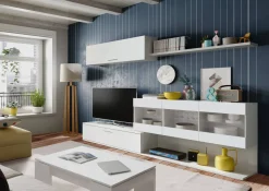 Parete attrezzata Chionodoxa, 260x41h84 cm, Bianco lucido
