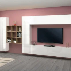 Parete attrezzata classica 350cm bianca lucida - Agira