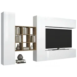 Parete attrezzata classica 350cm bianca lucida - Agira