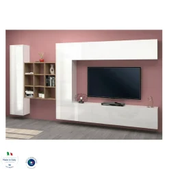 Parete attrezzata classica 350cm bianca lucida - Agira