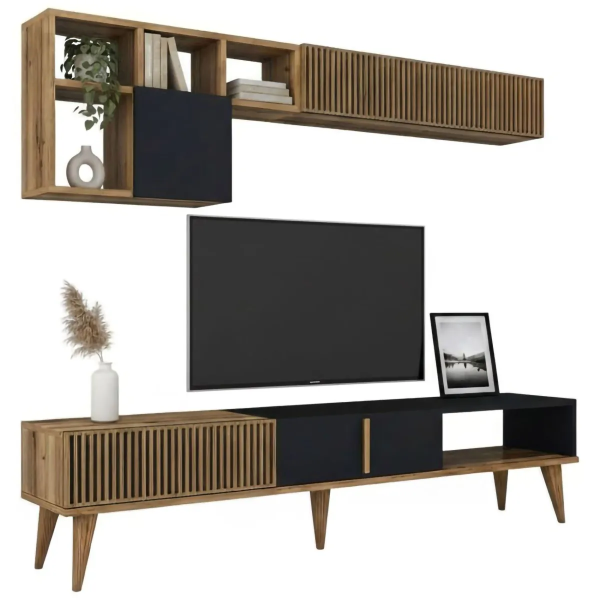 Salotto|Pareti Attrezzate > Dmora Parete attrezzata design 180cm noce e antracite - Ostro Nero Antracite, Marrone Noce
