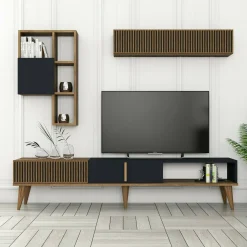 Salotto|Pareti Attrezzate > Dmora Parete attrezzata design 180cm noce e antracite - Ostro Nero Antracite, Marrone Noce