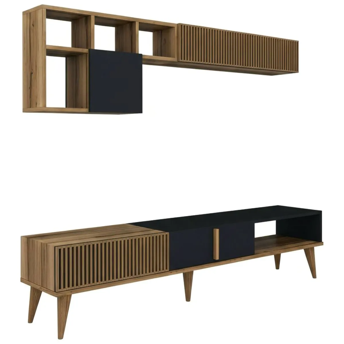 Salotto|Pareti Attrezzate > Dmora Parete attrezzata design 180cm noce e antracite - Ostro Nero Antracite, Marrone Noce
