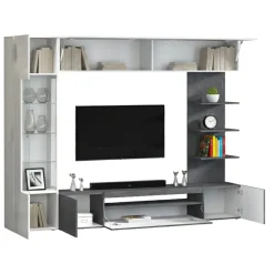 Pareti Attrezzate > Dmora Parete Attrezzata Grigio Ardesia Bianco Lucido 8 Ripiani 5 Ante 245x40x191.2h cm, Apertura Battente - Galatina Bianco Lucido, Grigio Ardesia