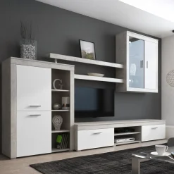 Parete Attrezzata Grigio Cemento Bianco 11 Ripiani Modulabile, 18 Vani - Casies