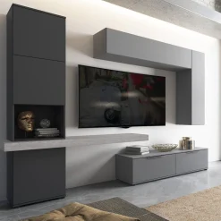 Pareti Attrezzate > Dmora Parete Attrezzata Grigio Nero Antracite Modulabile 2 Cassetti, 9 Ripiani - Riccia Nero, Grigio Antracite