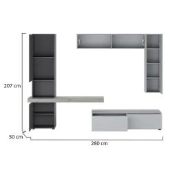 Pareti Attrezzate > Dmora Parete Attrezzata Grigio Nero Antracite Modulabile 2 Cassetti, 9 Ripiani - Riccia Nero, Grigio Antracite