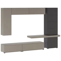 Parete Attrezzata Grigio Tortora Nero Antracite 5 Ripiani 2 Cassetti, Modulabile - Portula