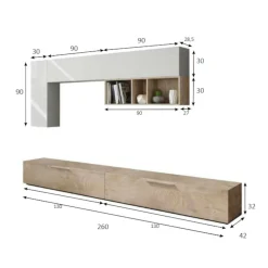 Parete attrezzata in legno 130cm cemento e bianca - Adelfa