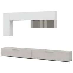 Parete attrezzata in legno 130cm cemento e bianca - Adelfa