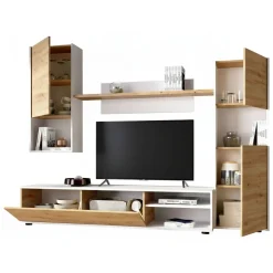 Parete attrezzata in legno 220cm rovere e bianca - Artex