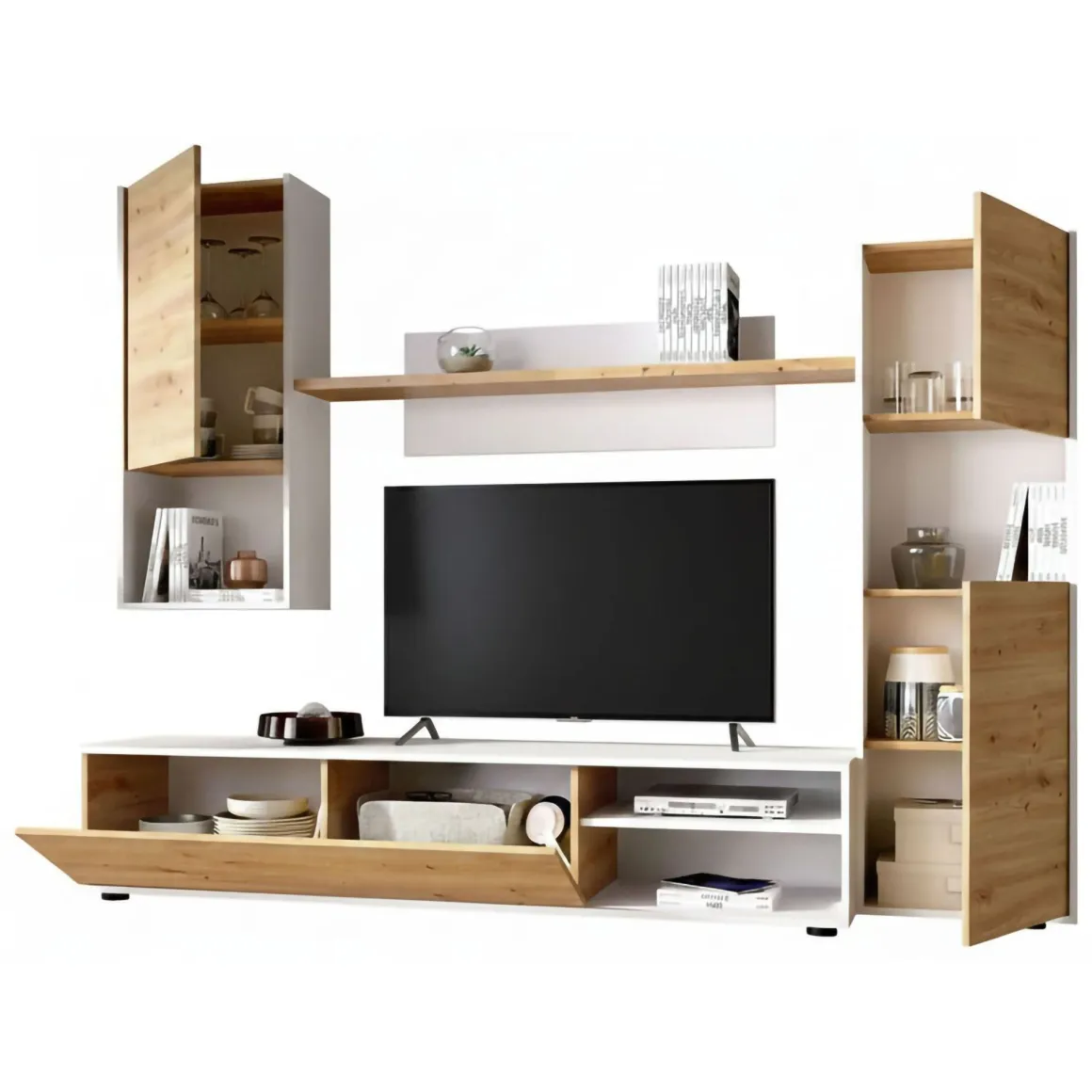 Parete attrezzata in legno 220cm rovere e bianca - Artex